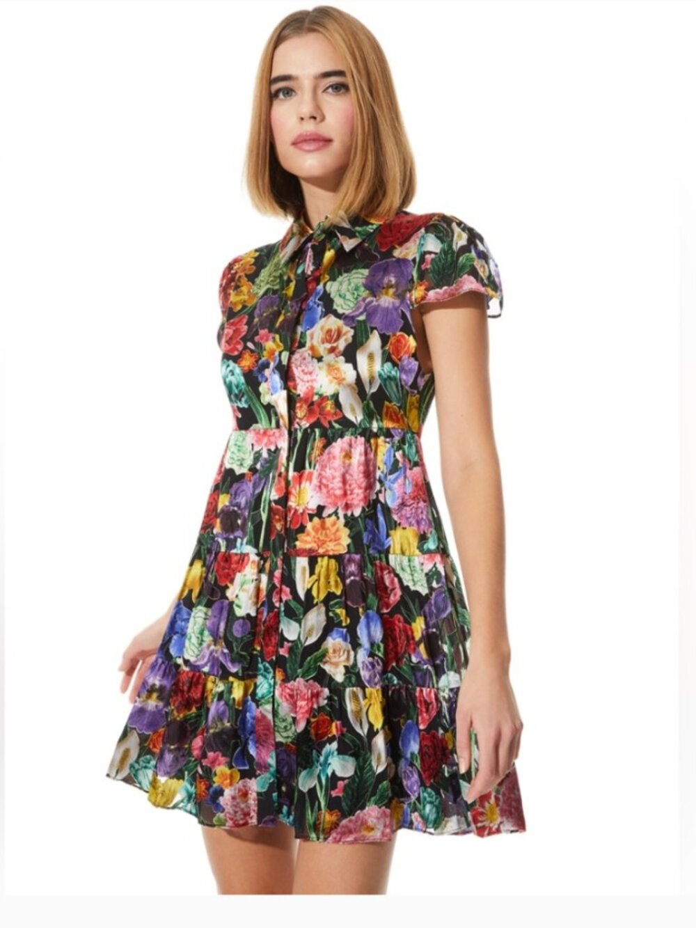 Alice + Olivia Meeko Tiered Silk-Blend Shirtdress NWOT